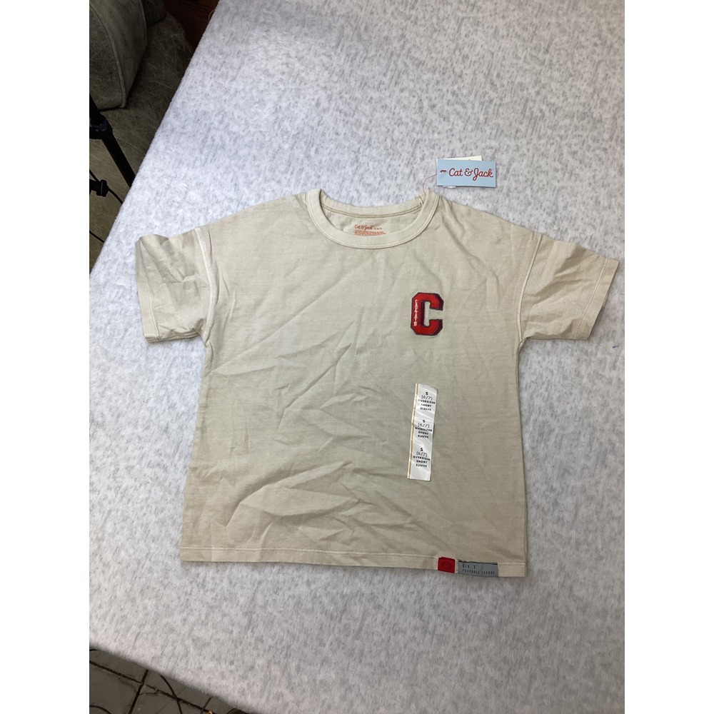 Cat & Jack Kids Khaki Beige Captain Varsity Patch T-Shirt S 6/7 Football League